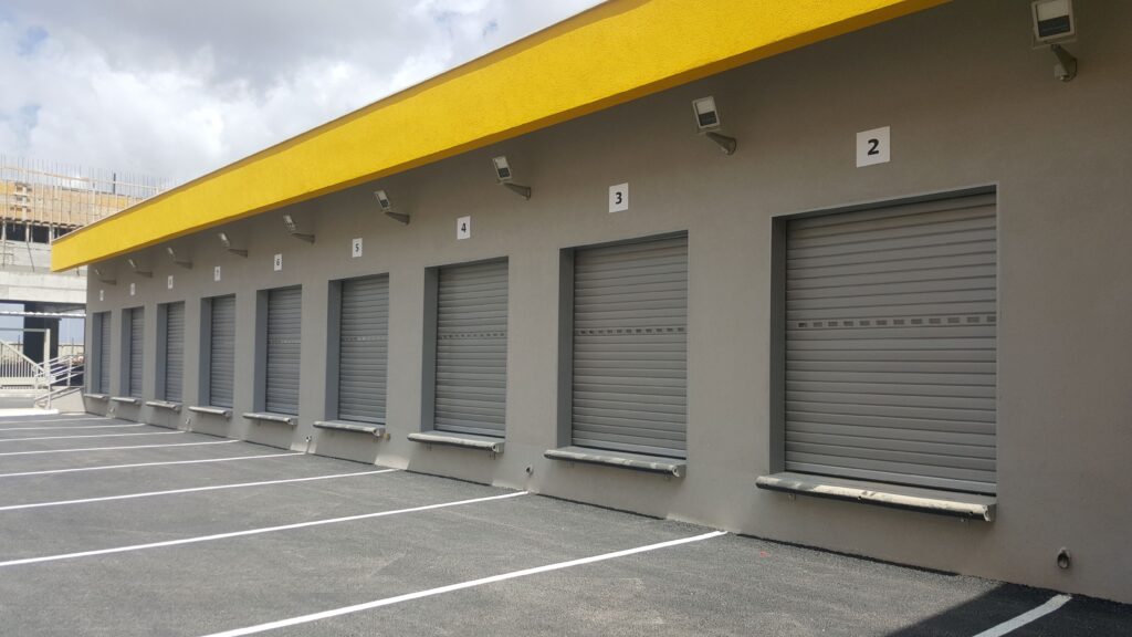 Row of loading bay shutters at the DHL Mevo Carmel centre