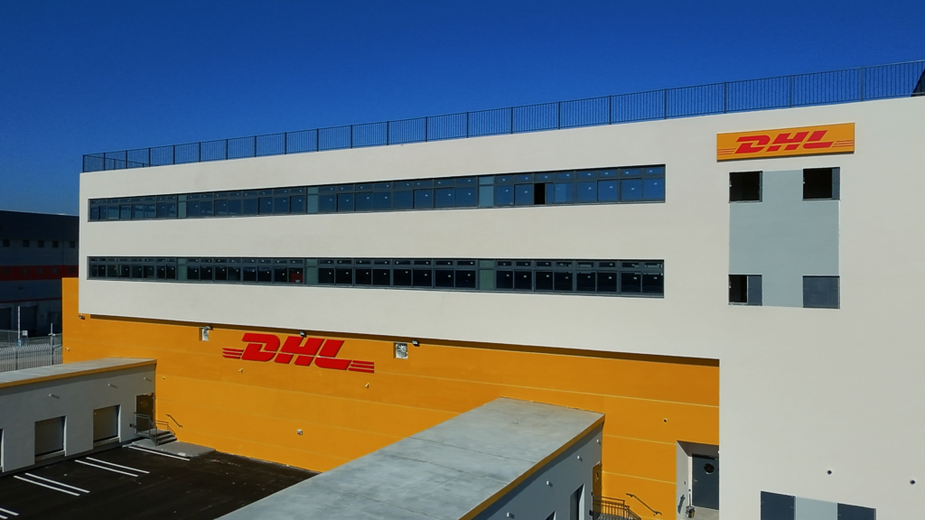 Facade of the DHL Southern Center with DHL signage