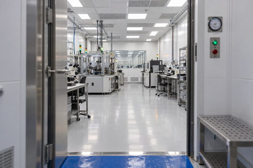 Entry from the airlock into an ISO 7 clean room