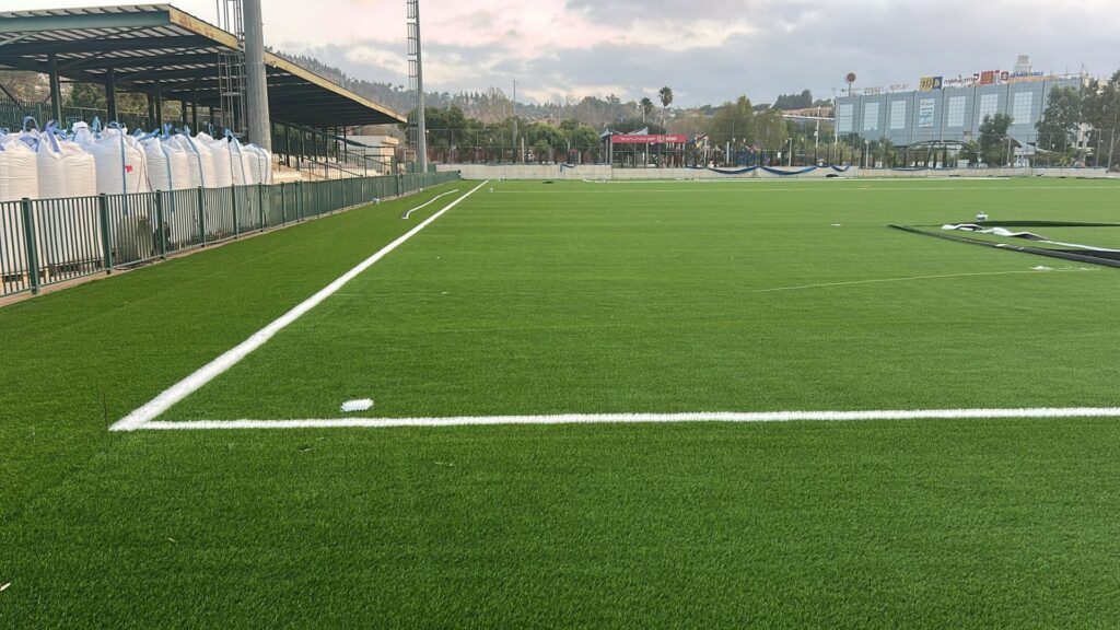 New synthetic turf on a football pitch
