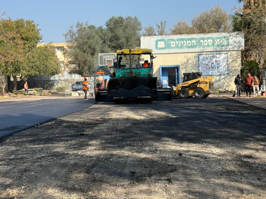 Laying new asphalt in a schoolyard